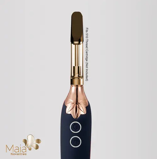 The VAPORATOR smokable vibrator by Maia with 510 cart attached - black vibrator against white background