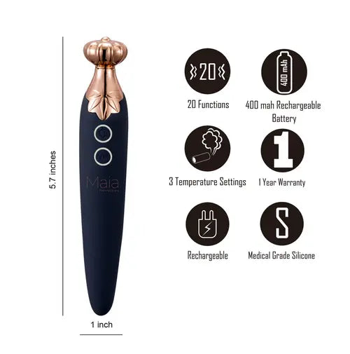 The VAPORATOR smokable vibrator by Maia - black vibrator next to product details