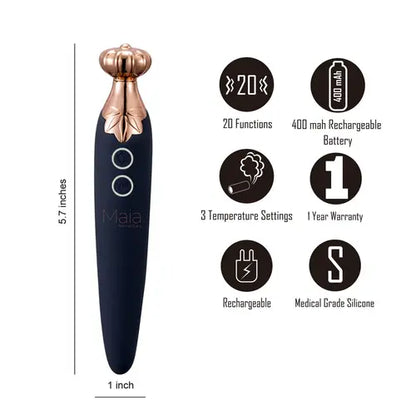 The VAPORATOR smokable vibrator by Maia - black vibrator next to product details