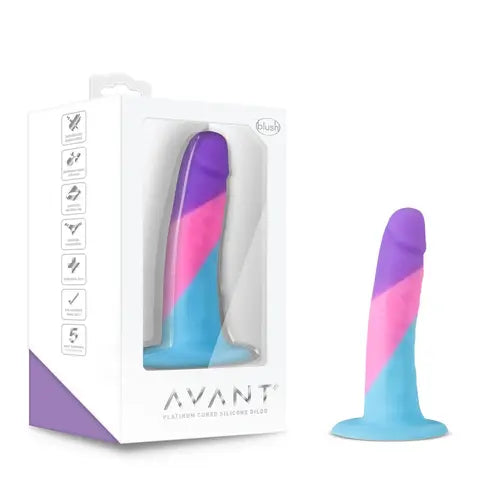 Vision of Love Dildo - white box on the left, multi-colored dildo on the right