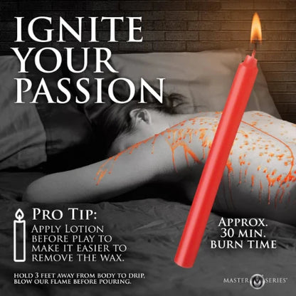 ignite your passion - red candle lit with woman reclining in background