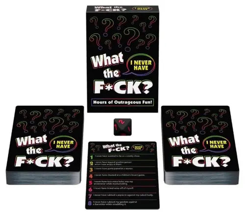 what the f game black box with die and three stacks of black game cards